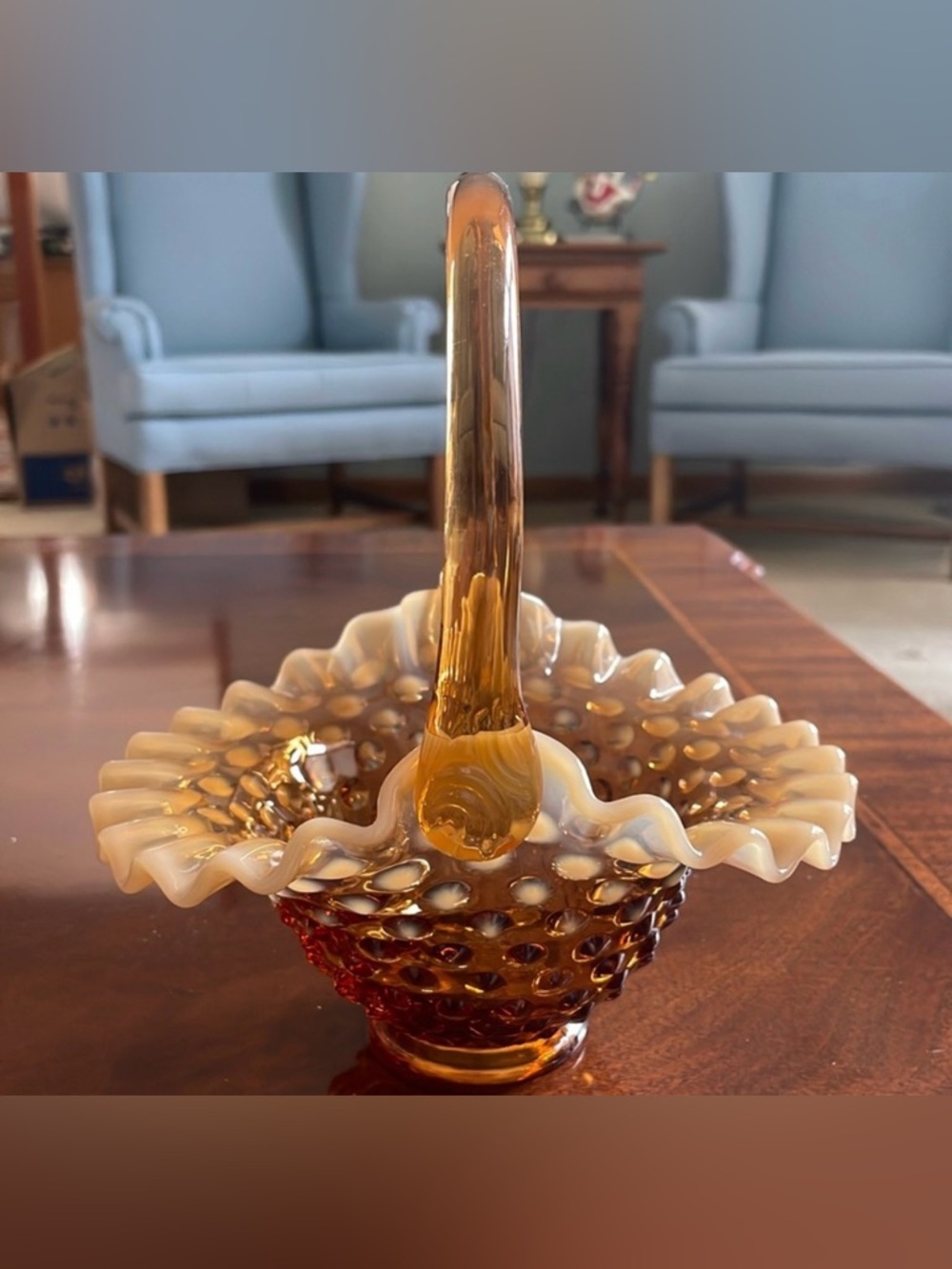 Fenton Hobnail Cameo Opalescent 8 inch basket.